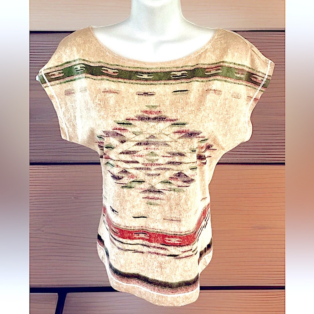 π₯LAUREN JEANS COπ₯ AZTEC DOLMAN CAP SLEEVE BOAT-NECK SLIM COTTON T-SHIRT TOP NWOT - Picture 4 of 13